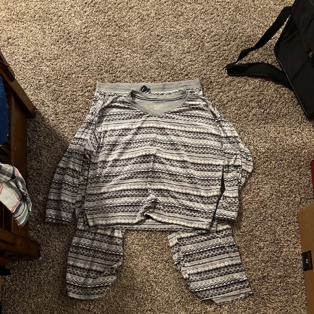 3/$12 if bundled 
Nautica Gray and Black Striped Pajama Set